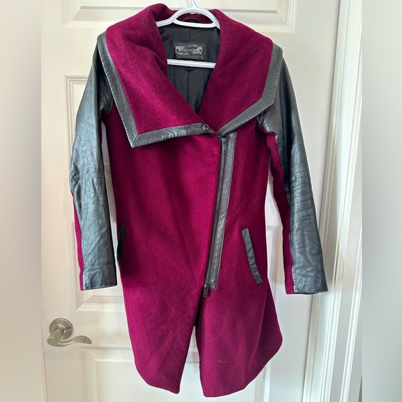 Danier Wool Leather Maroon Black Trench Coat Size 3XS Women’s - Picture 1 of 14